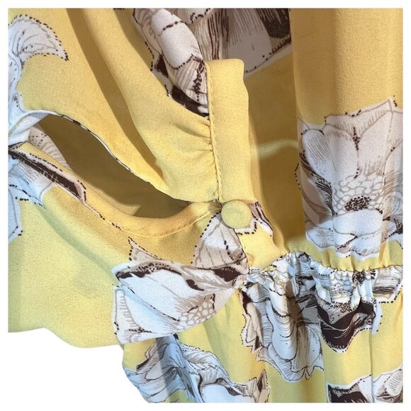 Lila Rose Romper Size 4 Yellow Floral Long Sleeve Keyhole Elastic Waist Pockets - Picture 8 of 9